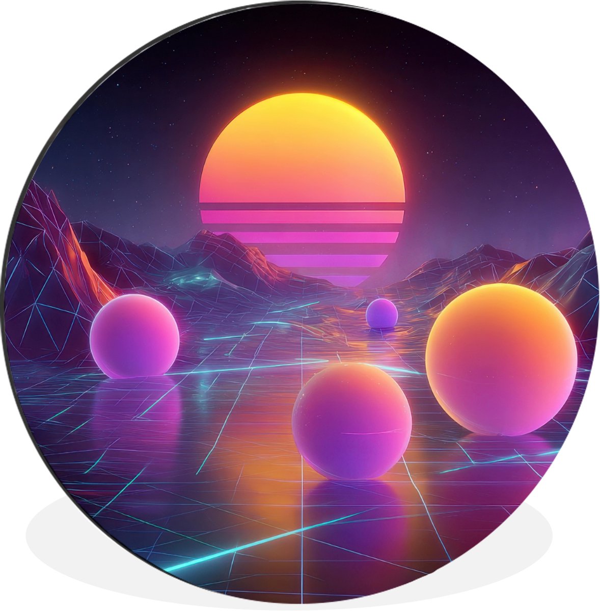 WallCircle Wandcirkel - Muurcirkel - Landschap - Bergen - Bollen - Licht - Aluminium - Dibond - 140x140 cm - Binnen en Buiten