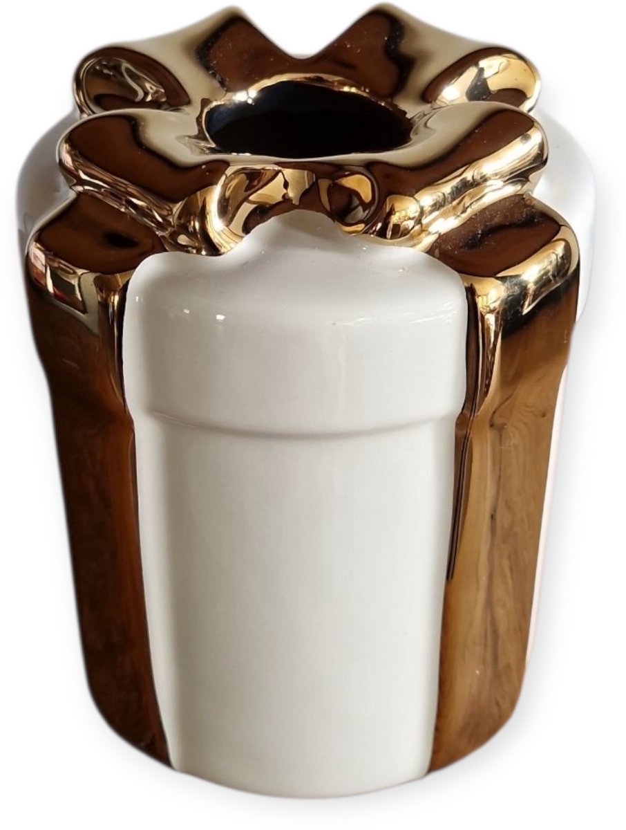 DK design Daan Kromhout - Vaasje - Vaas - Keramiek - Cadeautje - Rond - Wit/Goud - 11x15cm Wit;Goud
