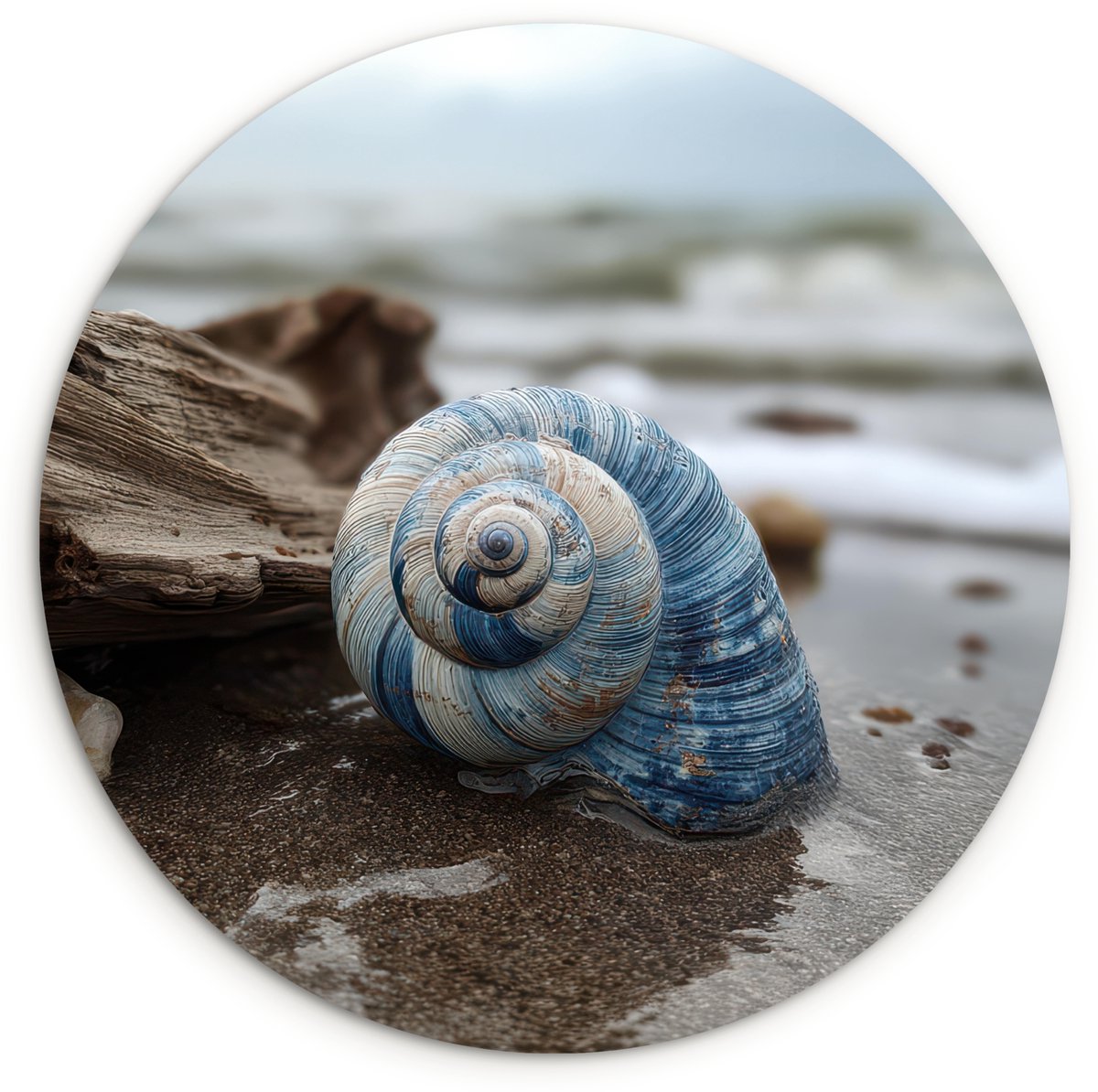WallCircle Wandcirkel 90x90 cm - Muurcirkel Schelp - Strand - Blauw - Zee - Muurdecoratie woonkamer - Wanddecoratie slaapkamer - Kamer decoratie accessoires - Ronde schilderijen