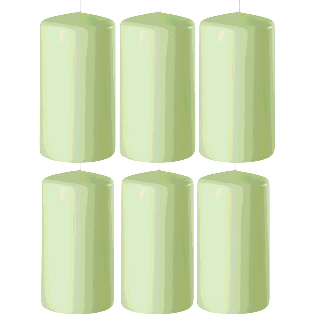 Enlightening Candles Cilinderkaars - 8x - stompkaars - lichtgroen - D6 x H15 cm - 58 branduren - Dikke kaarsen - Voor kandelaar of plateau