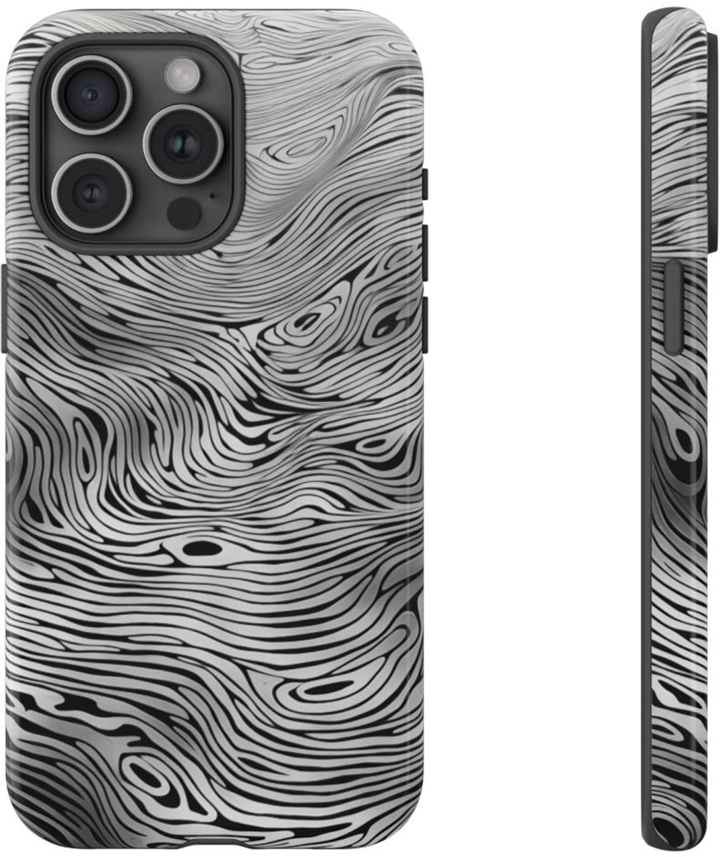Zwart-Witte Abstracte Lijnenstructuur – Telefoonhoesje Geschikt voor iPhone 15 Pro Max