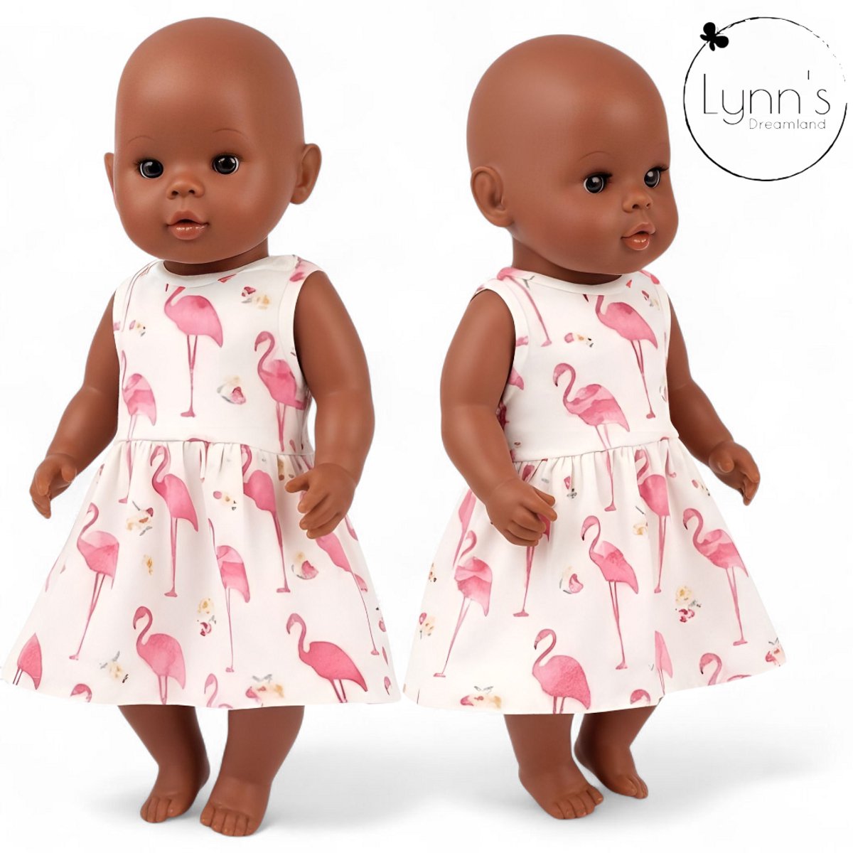 Poppenkleertjes voor babypop 43 cm - Flamingo jurk met onderbroekje - In cadeauzakje - Poppenkleding geschikt voor o.a. Baby Born pop — afbeelding 9