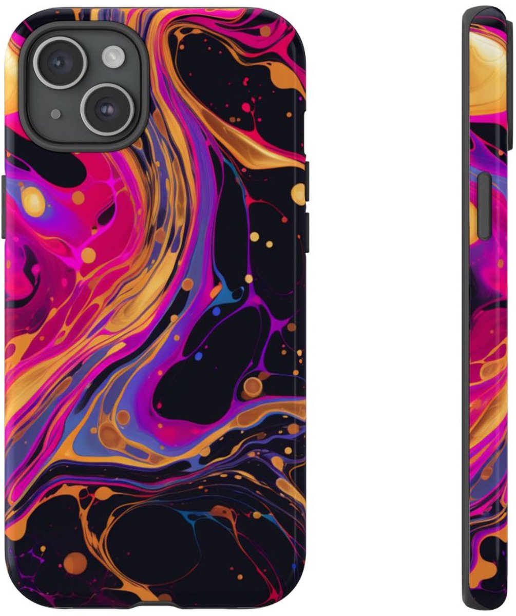 Psychedelisch Neon Marmerpatroon – Telefoonhoesje Geschikt voor iPhone 15 Plus