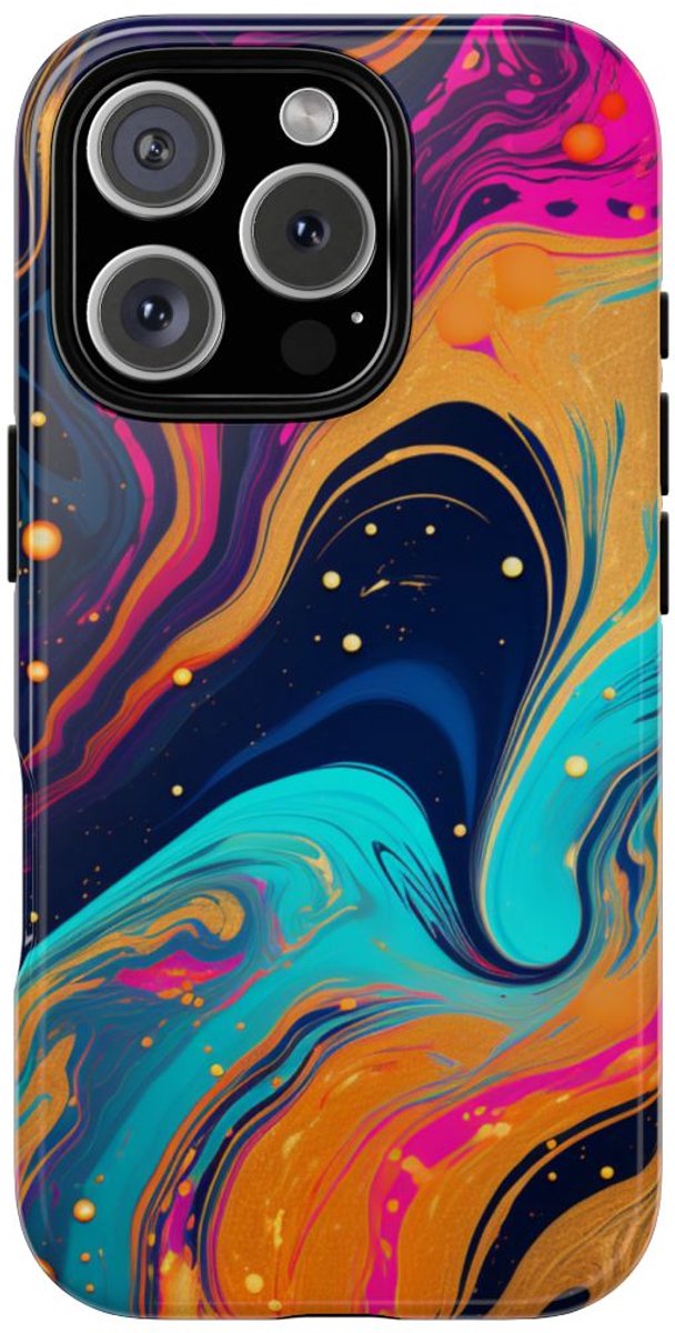 Psychedelisch Neon Marmer Abstract – Telefoonhoesje Geschikt voor iPhone 16 Pro