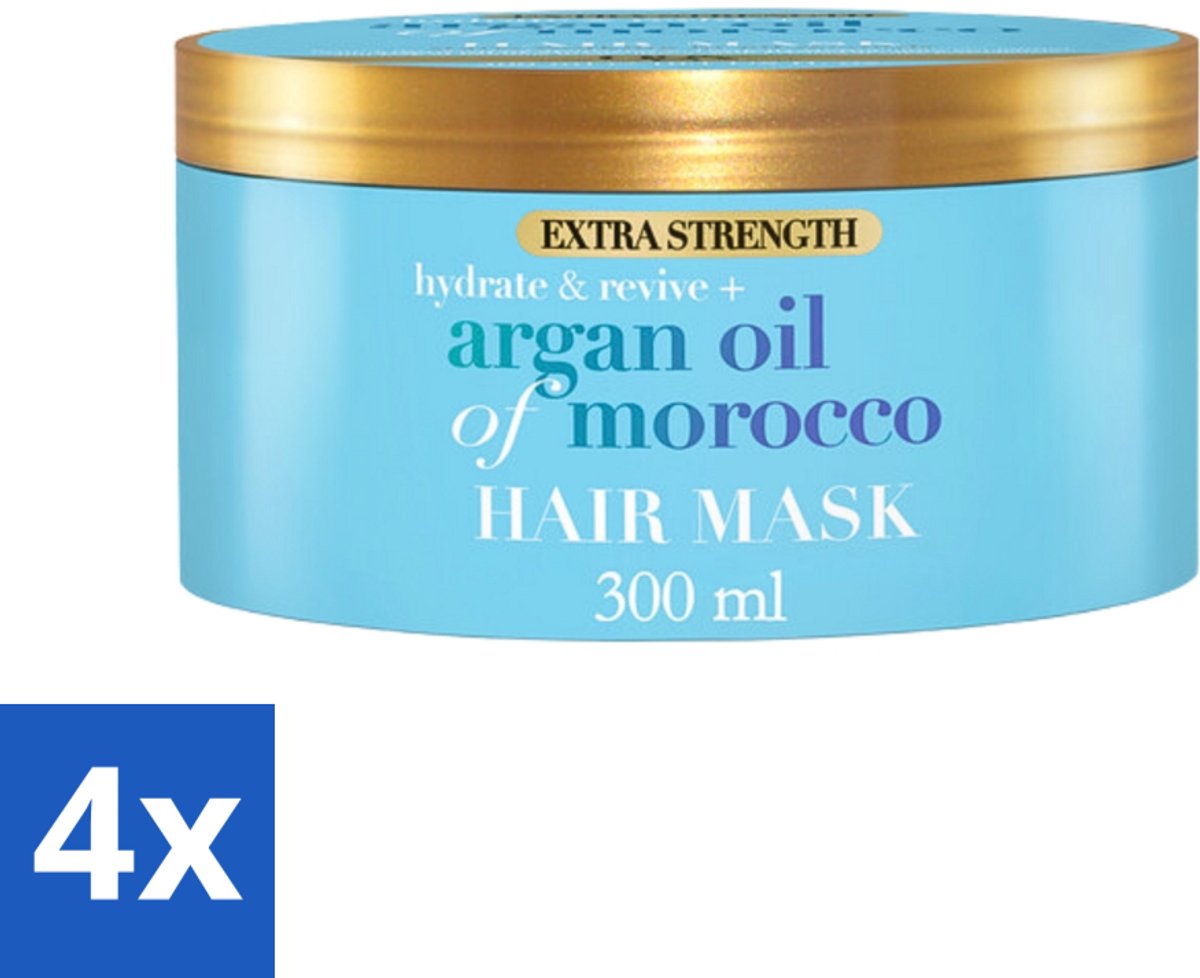 4 x OGX - Argan Oil of Morocco - Haarmasker - Extra Sterk - Voor Beschadigd Haar - 300 ml - Haarmasker - Arganolie - Haarherstel - Beschadigd Haar - Droog Haar