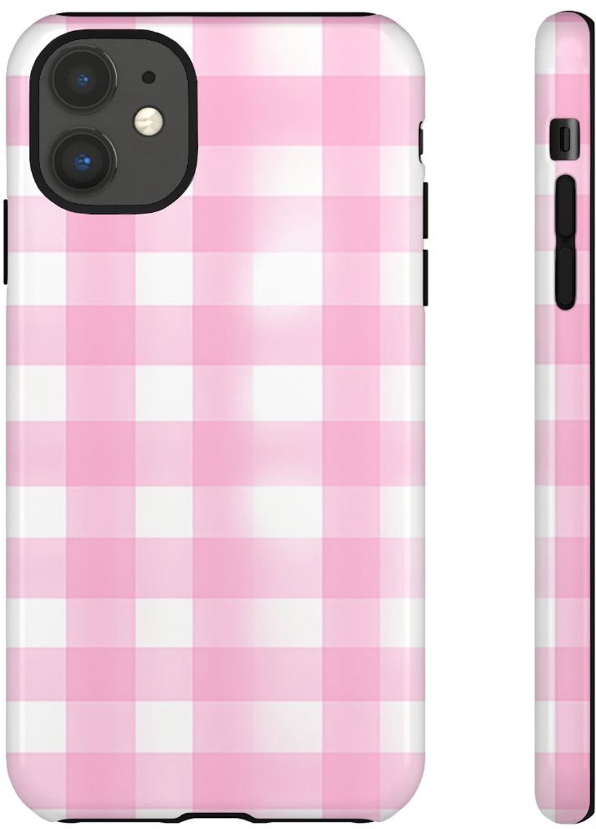 Roze en Wit Geruit Patroon – Telefoonhoesje Geschikt voor iPhone 11