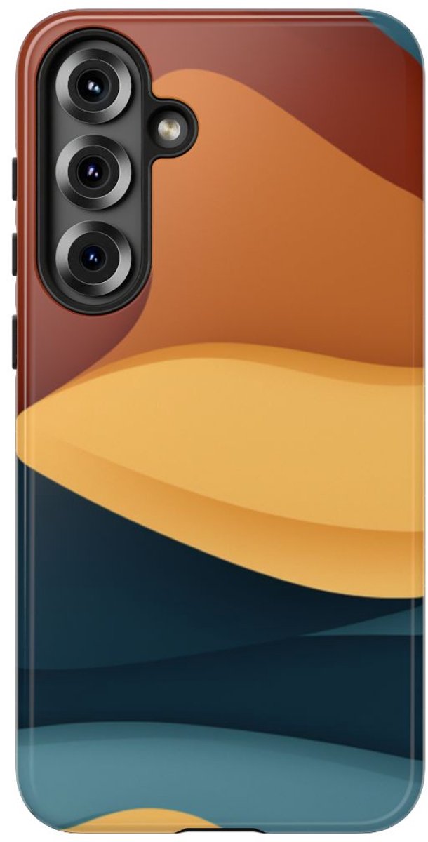 Abstracte Golvende Lijnen in Blauw en Oranje – Telefoonhoesje Geschikt voor Samsung Galaxy S25 Plus