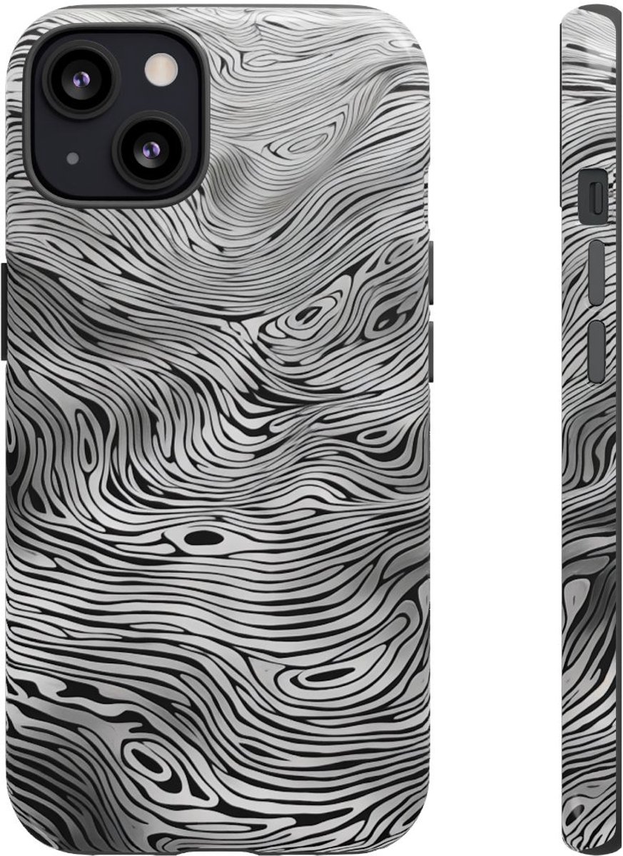 Zwart-Witte Abstracte Lijnenstructuur – Telefoonhoesje Geschikt voor iPhone 13