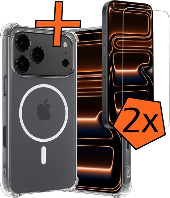 Coque compatible avec iPhone 17 Pro Max, compatible avec Magsafe, antichoc, transparente, avec 2 films de protection d'écran. Coque compatible avec iPhone 17 Pro Max, coque arrière Magsafe.