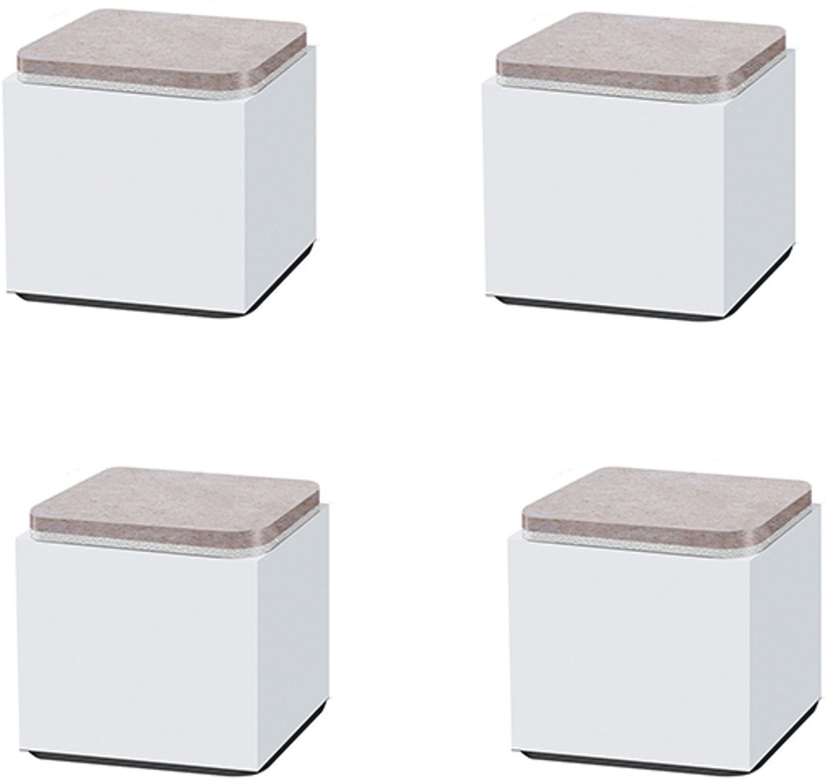 Meubelpoten Verhogers 4-pack, koolstofstaal wit – anti-slip ondersteuning voor kasten, sofa's, tafels en bedden S