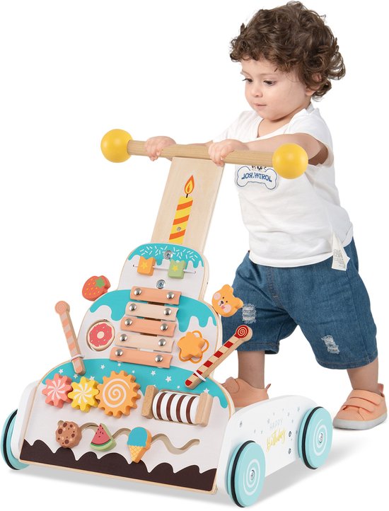 COSTWAY Houten loopwagen, in hoogte verstelbaar, met activiteitencentrum, xylofon, glijblokken en rolkralen, Montessori loopspeelgoed, loophulp voor kinderen vanaf 1 jaar COSTWAY Houten loopwagen, in hoogte verstelbaar, met activiteitencentrum, xylofon, glijblokken en rolkralen, Montessori loopspeelgoed, loophulp voor kinderen vanaf 1 jaar