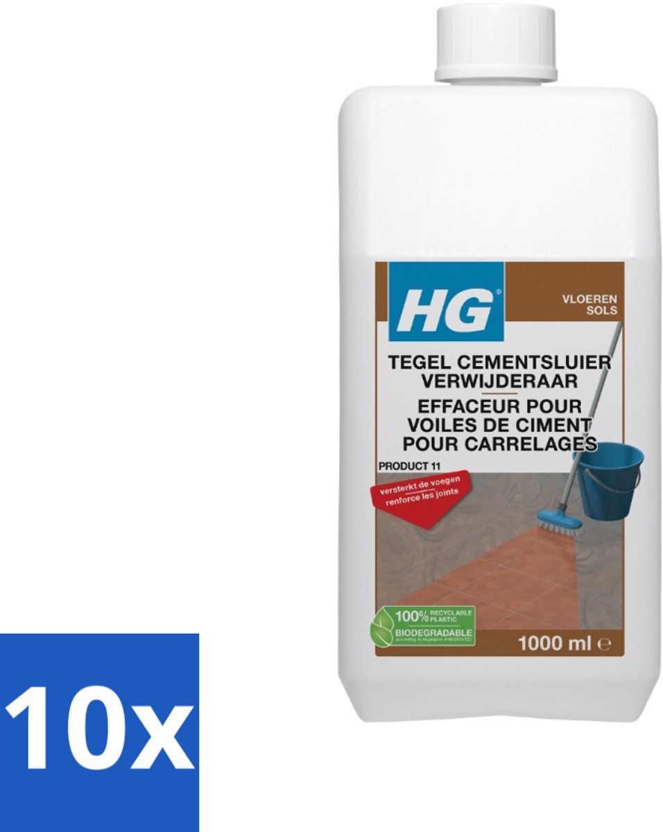10 x HG Cementsluier Verwijderaar Extra 1 liter - Cement Verwijderen Tegels - Cement Verwijderen Plavuizen - Cement Verwijderen Natuursteen - Voegen Versterken - Cement Resten Verwijderen