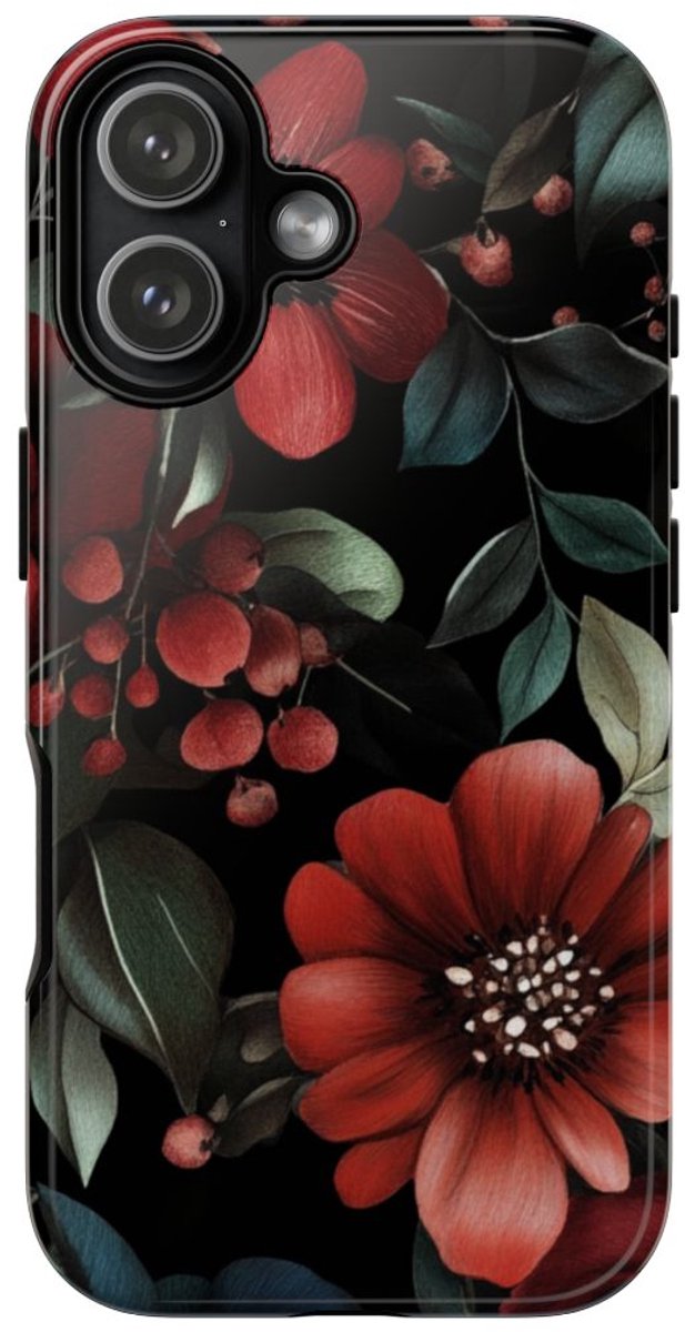 Dieprood en Groen Bloemenpatroon – Telefoonhoesje Geschikt voor iPhone 17