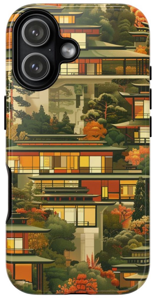 Herfstlandschap met Moderne Architectuur – Telefoonhoesje Geschikt voor iPhone 17