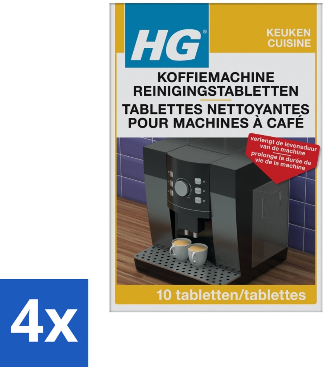 4 x HG Koffiemachine Reinigingstabletten 10 tabletten - Koffiemachine Reiniging - Ontkalken Koffiemachine - Koffievet Verwijderen - Koffiemachine Onderhoud - Koffiemachine Schoonmaken