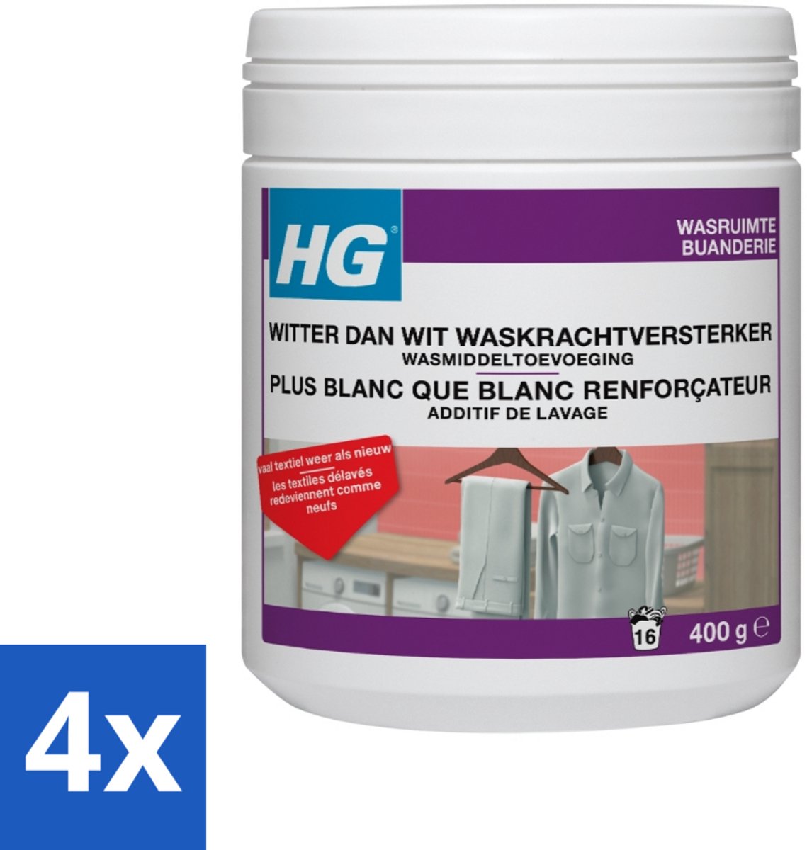 4 x HG Witter Dan Wit Waskrachtversterker Met Vlekoplosser 500 gr - Witwasmiddel - Wasversterker - Vlekkenverwijderaar - Witwas - Wasmiddeltoevoeging