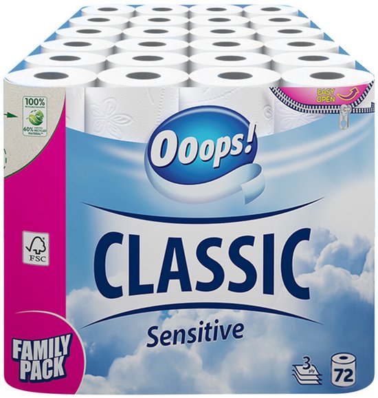 Ooops! Classic Sensitive 3-laags toiletpapier – 3 x 24 stuks