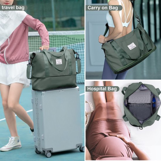 Sac de voyage Femme Sac de sport 40x20x25 Ryanair Sac Bagage à main Sac week-end Sac de natation étanche Sac de voyage Sac polochon Sac de fitness Sac d'entraînement femme pour voyager salle de sport,A1-vert