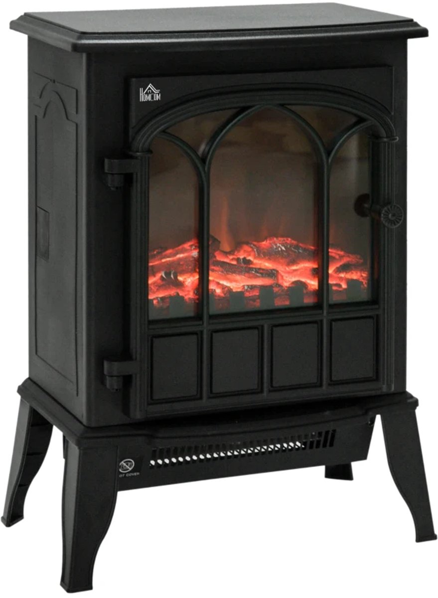 Sfeerhaard Elektrisch - Haard met Verwarming - met LED-vlameffect - 1000/2000 W - Kachel Vrijstaand - Openhaard - Regelbare Temperatuur en Helderheid - Metaal - Zwart - 39 x 23 x 56,5 cm