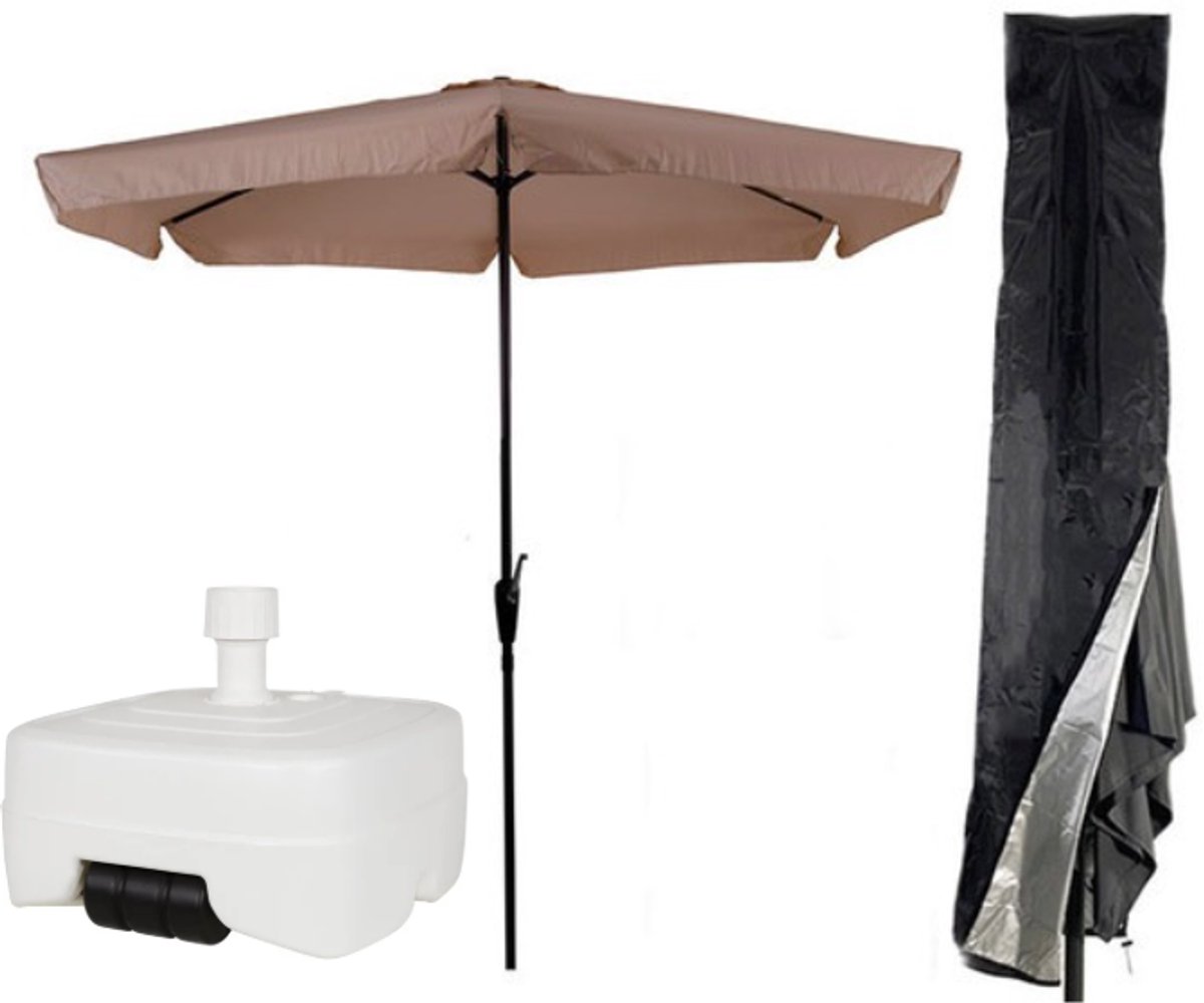 CUHOC Parasol 300 cm Ecru - Inclusief Witte Verrijdbare Vulbare Parasolvoet 40-60 kg + Redlabel Parasolhoes