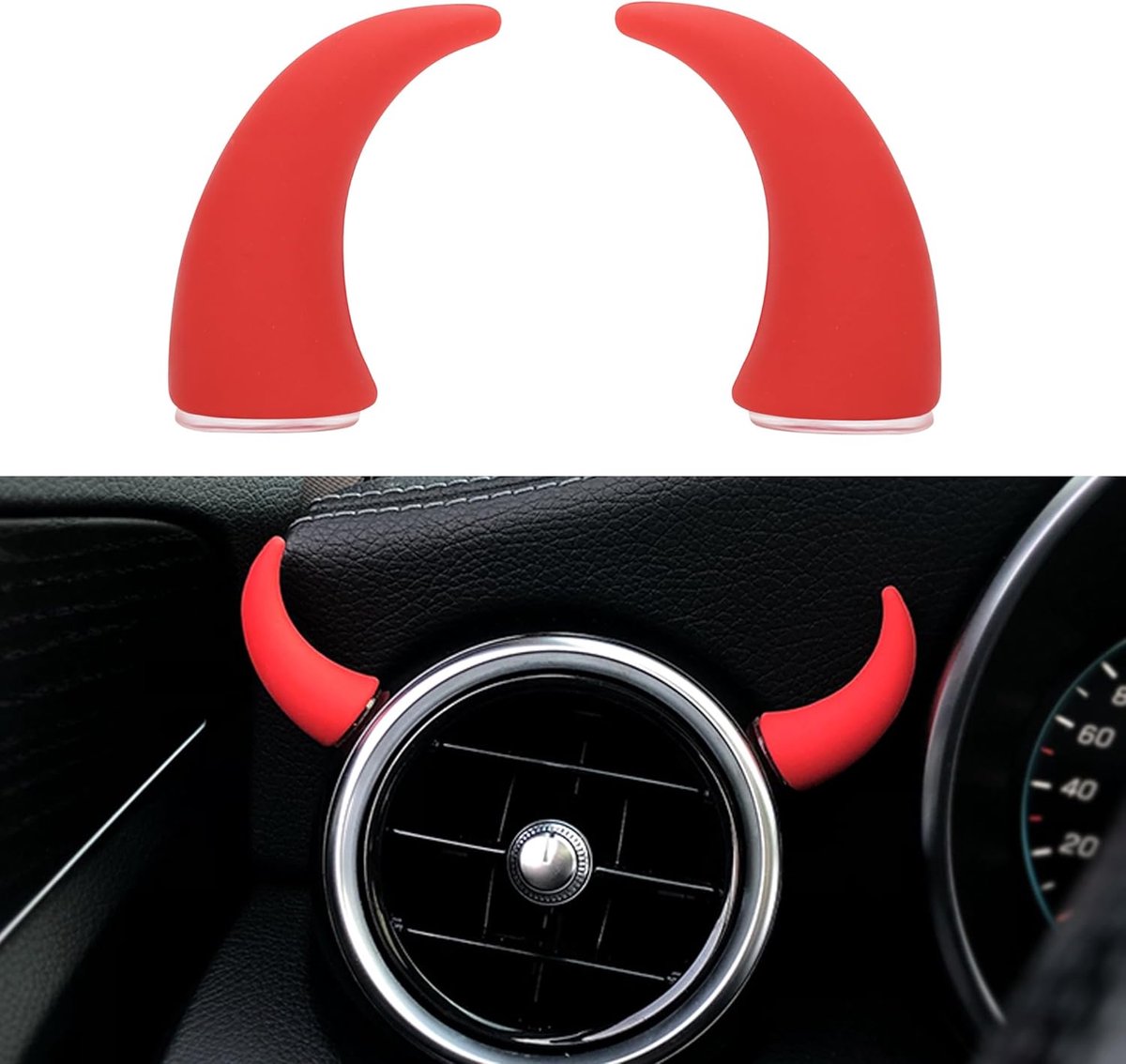 Image of 1 paar auto-ornamenten - Bullhorns - 3D - Duivelshoorns - Auto-interieurdecoratie - Geschikt voor autodashboards, middenconsoles, displays, stuurwielen, motorfietsen - Auto-onderdelen - 1,7 x 3,4 cm - Rood