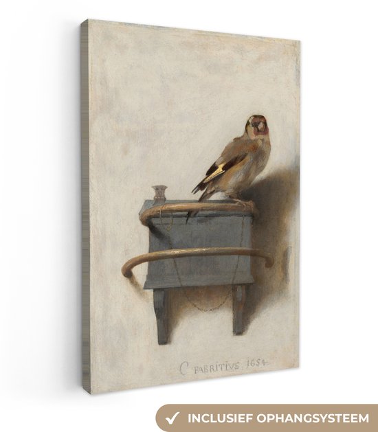 Canvas Schilderij - Het Puttertje - Oude Meester - 40x60 cm - Wanddecoratie - Hout Frame - Vogels - Woonkamer - Slaapkamer Decoratie - Accessoires