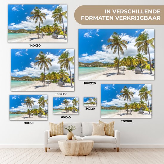 Peintures sur Toile Plage - Chaise Longue - Palmiers - 120x80 cm - Décoration murale