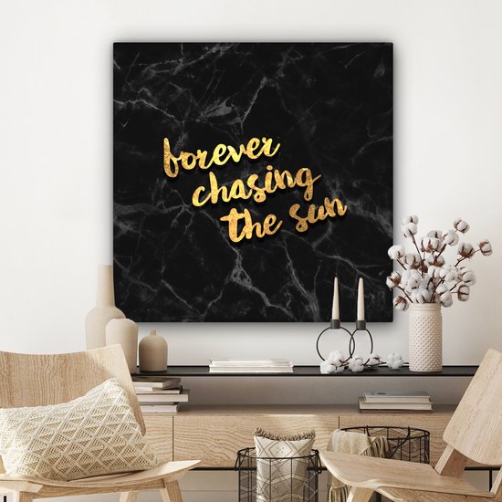 Canvas schilderij 90x90 cm - Wanddecoratie Quote - Zon - Goud - Zwart - Muurdecoratie woonkamer - Slaapkamer decoratie - Kamer accessoires - Schilderijen op canvas