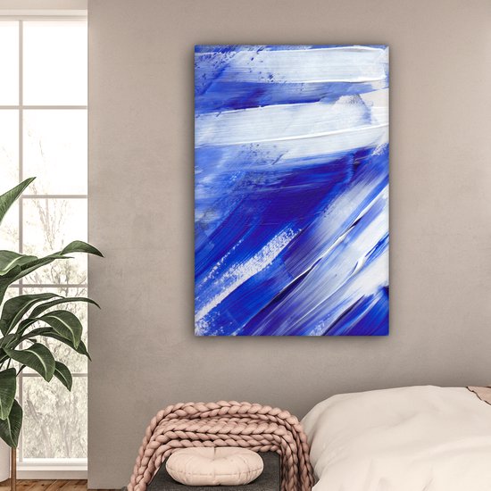 Peinture sur toile - Design - Blauw - 80x120 cm - Décoration murale