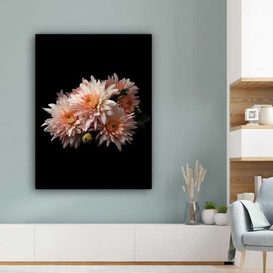 Tableau sur toile Chrysanthème - Fleurs - Wit - Nature - Zwart - 90x120 cm - Décoration murale