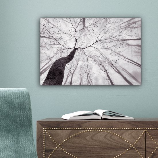 Peinture sur toile - Arbres - Brouillard - Nature - Forêt - Canvasdoek - Décoration murale - Photo sur toile - 30x20 cm - Peintures sur toile