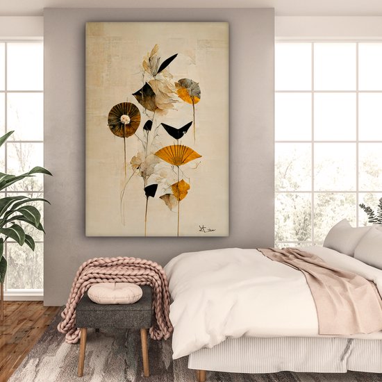 Toile Peinture Fleurs - Vintage - Plantes - Goud - 120x180 cm - Décoration murale XXL