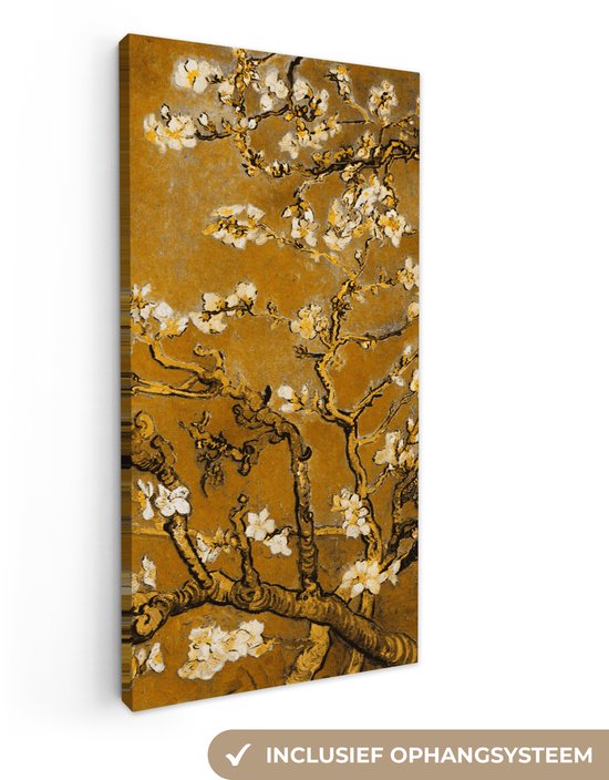 Schilderijen op canvas - Amandelbloesem goud 40x80 - Kamer decoratie accessoires - Vincent van Gogh schilderij woonkamer - Wanddecoratie slaapkamer - Muurdecoratie keuken - Wanddoek oude meesters - Woondecoratie huis - Woonaccessoires