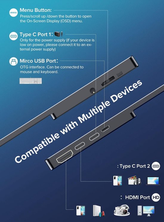 Draagbare Monitor 15,6 Inch met Touchscreen en Batterij - FHD IPS-scherm voor Laptop, PC en Mobiele Apparaten — afbeelding 2