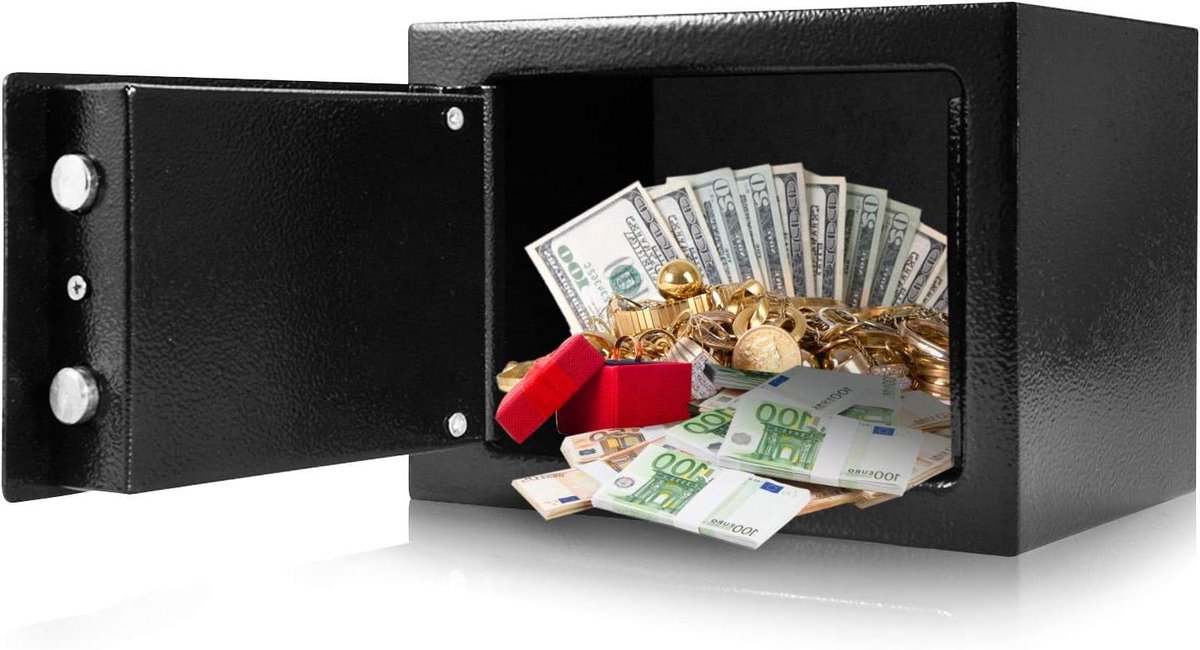 JHubers Goods - Veilig Geld Bewaren in Deze Duurzame Stalen Kluis met Sleutelslot voor Thuis en Kantoor - Sterke Beveiliging - Hotelkluis van Gehard Staal - ZwartUIBarButtonItem