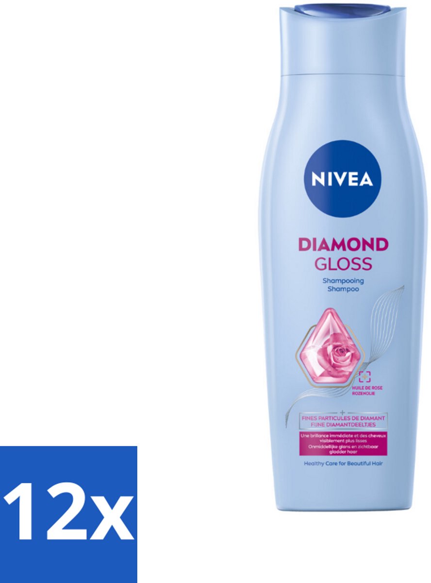 12 x NIVEA Shampoo Diamond Gloss Care 250 ml - Diamanten Glans - Verzorging Haar - Soepel Haar - Gezond Haar - Schitterend Haar