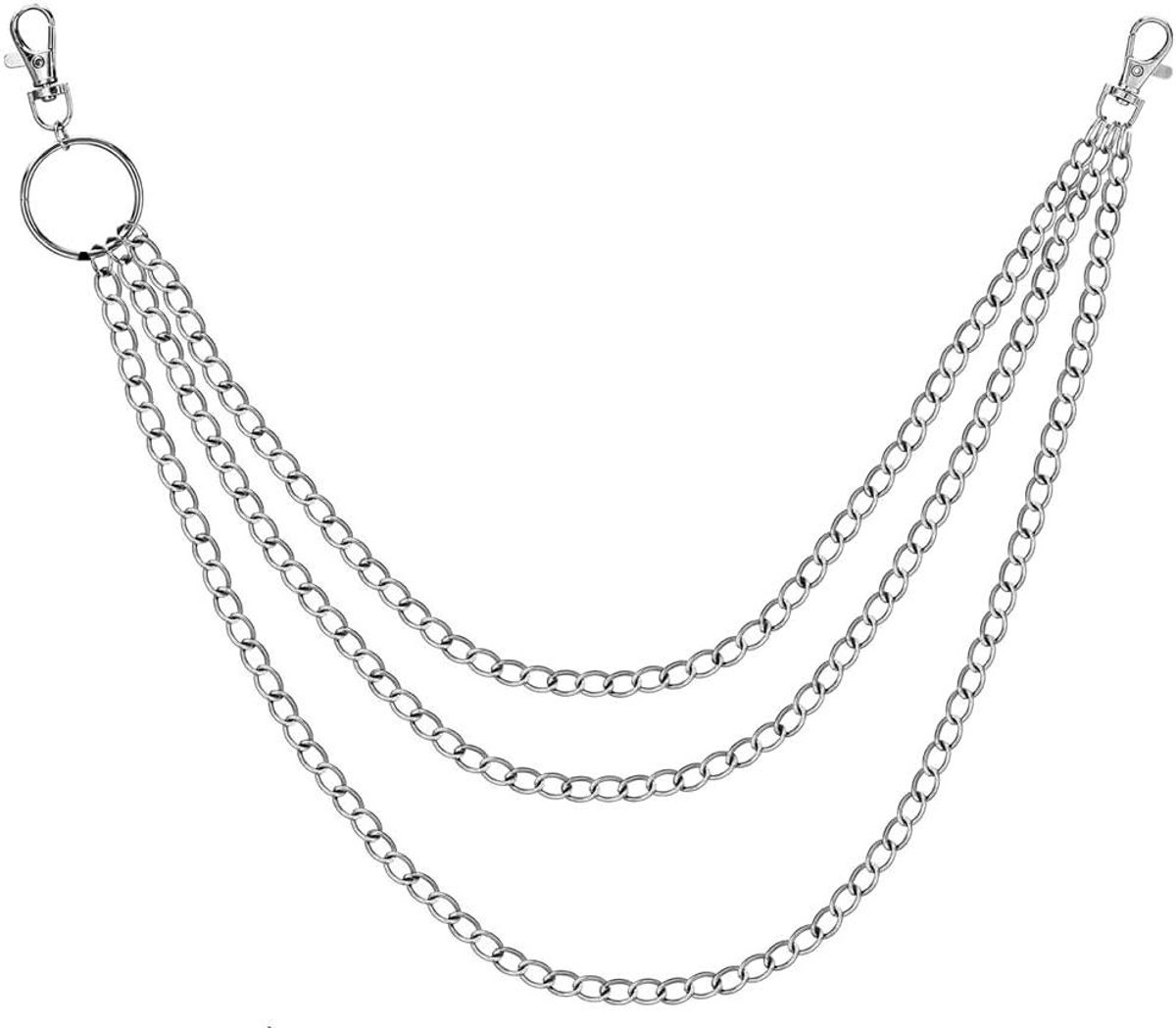 JHubers Goods - - Broekketting met 3 lagen voor hip hop stijl- Duurzame jeansketting met sleutelhanger- Roestvrij stalen ketting voor tas en portemonnee