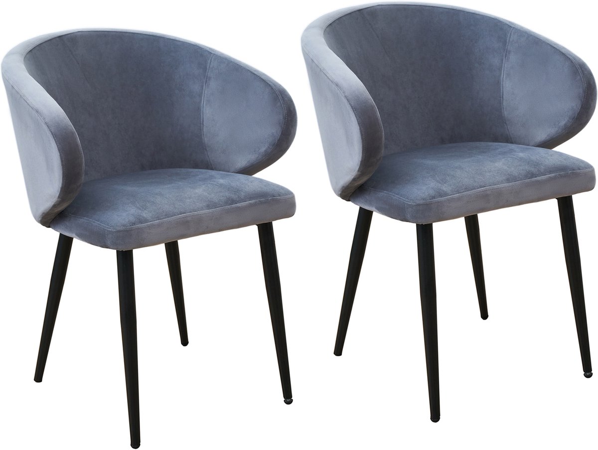 SVITA AUDREY Set van 2 eetkamerstoelen - keukenfauteuils met armleuningen fluweel donkergrijs