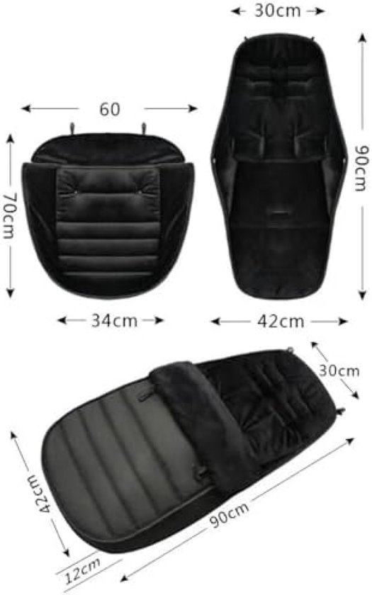 PromoHome Baby Voetenzak voor Kinderwagen Winter - Waterdichte Voetenzak met Capuchon en Ritssluiting - Afneembaar en Wasmachinebestendig - Geschikt voor Buggy en Autostoel - Zwart — afbeelding 3