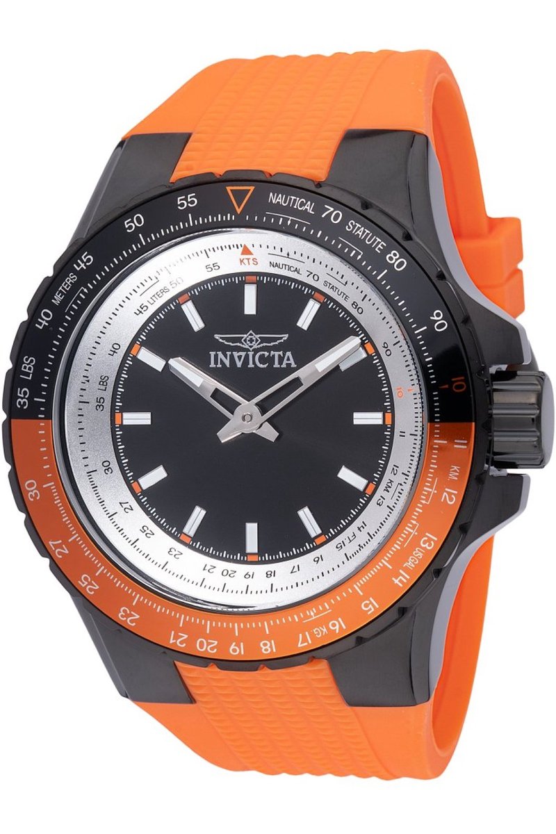 Invicta Aviator 49656 Heren Horloge - Waterdicht - Analoog - Quartz Uurwerk - Roestvrij Staal met zwarte Wijzerplaat - 50mm