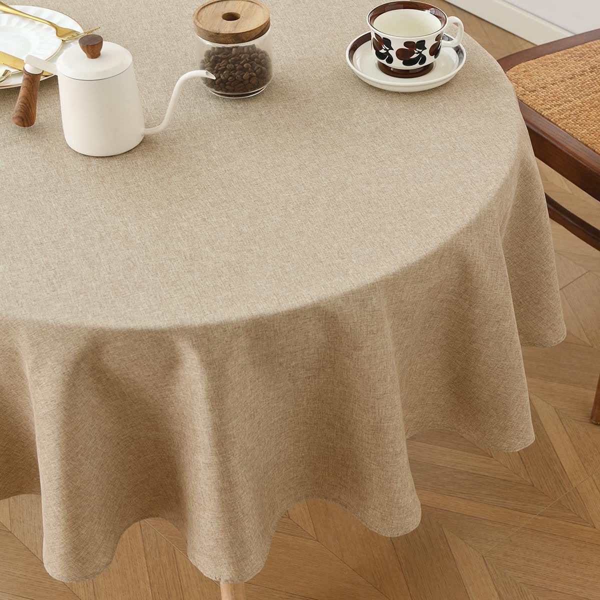 Ibenzoa® Ronde afwasbare tafelkleed in linnen look met waterafstotende eigenschappen