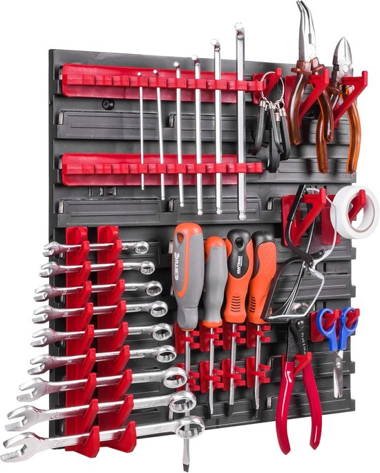Opbergsysteem Werkplaatsplank | 780 x 780 mm | 66 st. Doos | Wandplank met stapelkisten - Muurpanelen Extra Sterke Bulkplank Gereedschap gat muur opbergrek garage plank