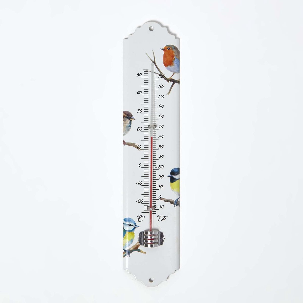 Homescapes binnen- en buitenthermometer wit met vogelmotief