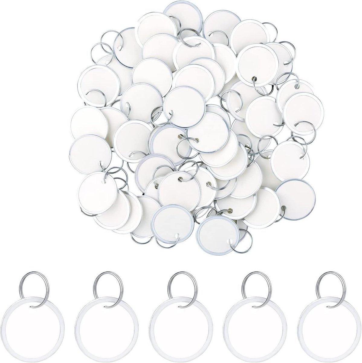 JHubers Goods - - 50 stuks Metalen Randlabels 32 mm voor Sleutels - Ronde Papieren Labels met Splitring - Codelabels voor Bagagerugzakken