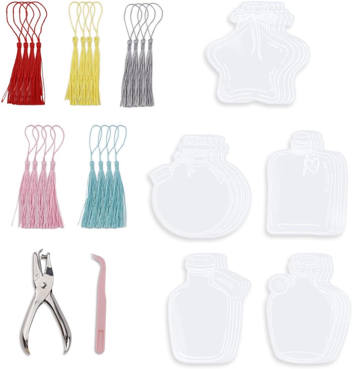 JHubers Goods - 20 stuks Transparante Gedroogde Bloemen Bladwijzers Set met Kwastjes en Pincet - DIY Knutselwerk zonder Gedroogde Bloemen
