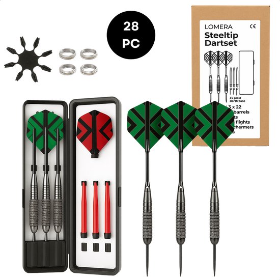 Lomera Dartpijlen - Darts - Nikkel Plating Barrels - Alu Shafts - 120 Micron Flights - Flight Beschermers - Metalen Shafts Ringen - Pc Shafts - Plastic Dartcase - 28-Delige Set - Darts Accessoires - Darten Set - Complete Dartset van lomera — afbeelding 2