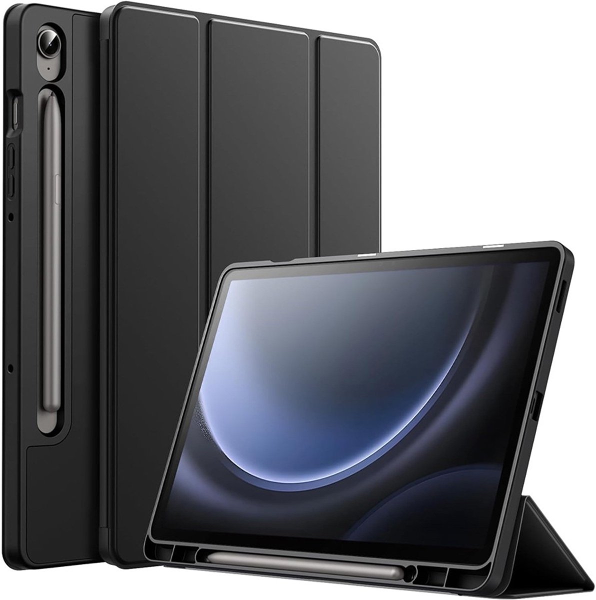 CaseMania Bookcase hoesje geschikt voor Samsung Galaxy Tab S10 FE+ - Effen Zwart - Kunstleer