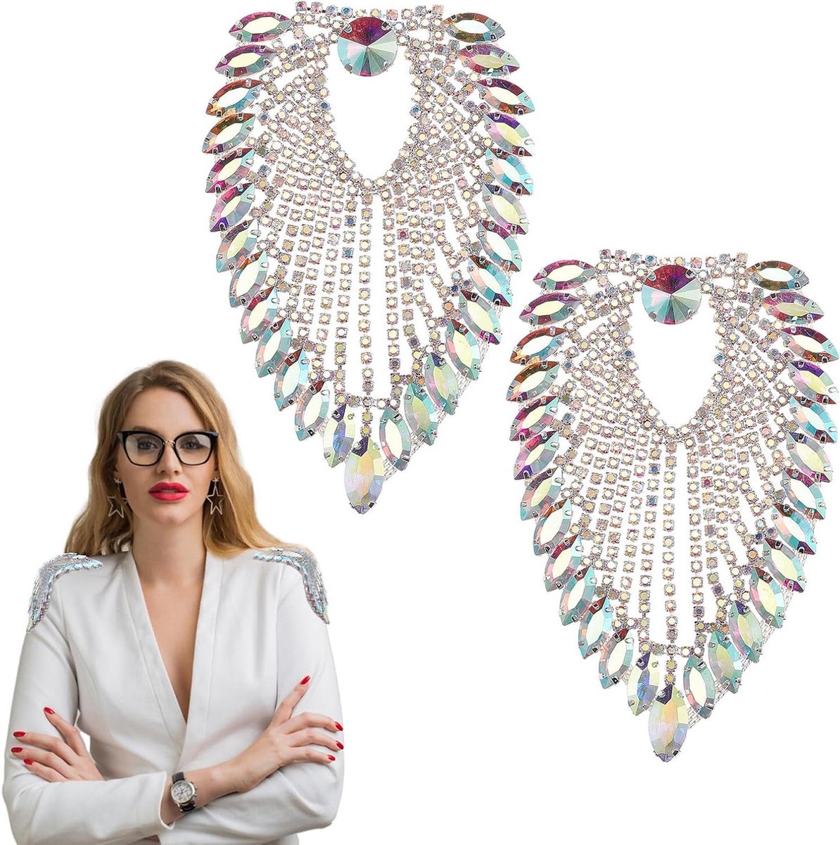 JHubers Goods - Drager met kwasten en strass, schouderriem met schakelketting van nappaleer