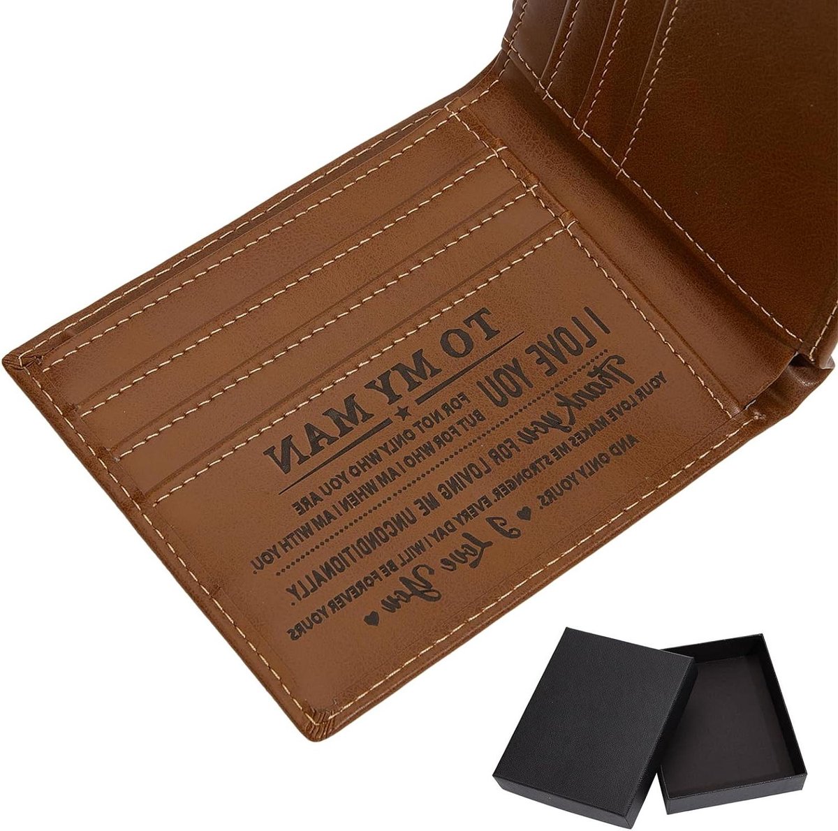 JHubers Goods - Gegraveerde Lederen Portefeuille voor Mannen, Personaliseerbare Fotoportemonnee, Bruine Portefeuille in Doos - Verjaardag Vaderdag Kerstmis