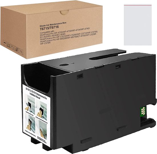 Boîte de maintenance d'encre INKFIND T6716 ​​compatible avec la boîte de maintenance d'encre Epson T6716/T6715 pour Epson WorkForce Pro Workforce Pro WF-4720 WF-4730 WF-4740 WF-3820 WF-4820 WF-4830 ET-8700 WF -4734 WF - M5 799 WF-C5710 -1 pack